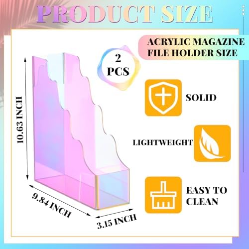 Engrowtic 2 Pcs Iridescent Acrylic Magazine File Holders, Water Ripples Vertical File Organizer, Colorful Acrylic Folder Organizers for Desk Office Classroom Decor Document Storage Back to School - Image 3