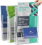 5 Pack 6 X 9 Inch Acrylic Brochure Holder Wall Mount, Pamphlet Holder Wall Mount, Clear Plastic Brochure Display Stand, Literature Flyer Holder Rack For Pamphlets, Mail , Magazines, Booklets Hold by Nellvita