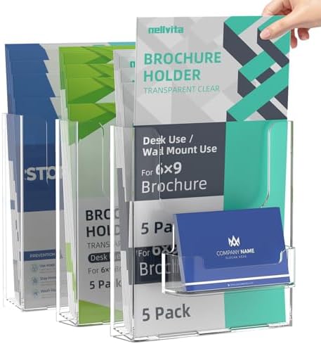 5 Pack 6 X 9 Inch Acrylic Brochure Holder Wall Mount, Pamphlet Holder Wall Mount, Clear Plastic Brochure Display Stand, Literature Flyer Holder Rack For Pamphlets, Mail , Magazines, Booklets Hold by Nellvita