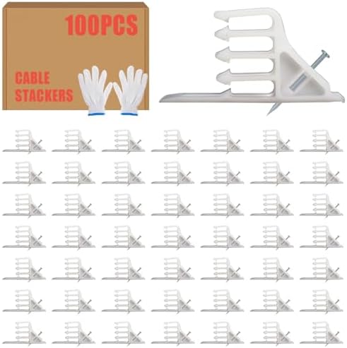100 Pack Cable Stackers with Steel Nails, White Electrical Wire Clip Set by Hedday