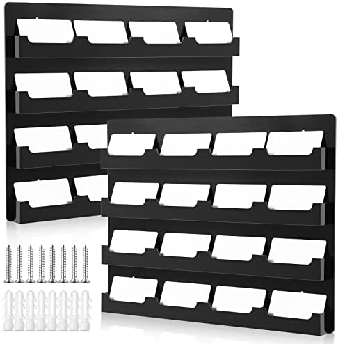 Geelin 2 Pcs Acrylic Business Card Holder Wall Mount Black Business Card Display Holder with Hanging Hardware Vertical Sticker Display Rack Organizing Stand for Office Home (16 Pockets) by Geelin