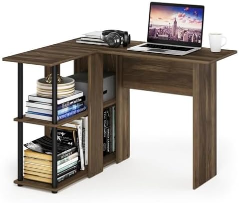 Furinno Abbott L-Shape Computer Desk with Bookshelf, Columbia Walnut/Black - Image 6