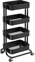 Pipishell 4 Tier Metal Rolling Utility Cart with 2 Lockable Wheels, Black by Pipishell