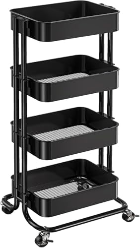 Pipishell 4 Tier Metal Rolling Utility Cart with 2 Lockable Wheels, Black by Pipishell