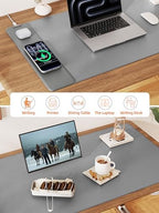 Mouse Pad with 15W Wireless Charging, XXL Large Leather Desk Mat, Gray - Image 6