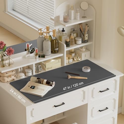Aothia Leather Desk Pad Protector, Office Desk Mat, Large Mouse Pad, Laptop Desk Pad, Non-Slip PU Leather Desk Blotter, Waterproof Desk Writing Pad for Office and Home (Gray, 47" x 24") - Image 3