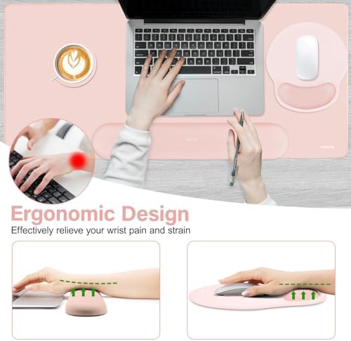 MOSISO Wrist Rest for Mouse Pad Set, Large Gaming Deskpad, Baby Pink - Image 3