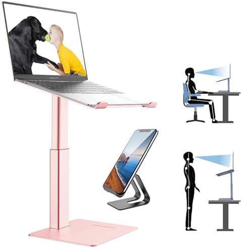 Ergonomic Aluminum Laptop Stand for Desk Adjustable Sit to Stand Riser DJ Laptop Stand Adjustable Height from 7-15 Inches Aluminum by DEEDRR