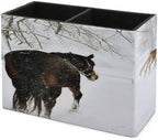 PU Leather Multi-Compartment Pen Holder Desktop Organizer Pencil Cup Storage Caddy for Office Home Supplies Winter Horse Print in Snowy Forest - Image 7