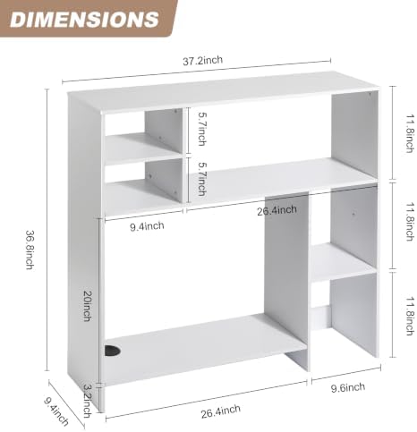 Modern Wooden Desktop Bookshelf Hutch, White Desk Organizer with 7 Shelves for Computer Desk, Vertical Storage for Small Desks, Home Office, Dorm - Image 3