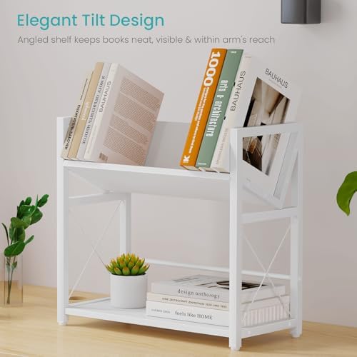 ELITEROO Desktop Bookshelf Organizer, 2 Tier Wood Desk Shelf for Tabletop Storage, Small Book Rack for Office, Home, or Study, Mini Bookcase for Book Display, Decor, and Supplies, White - Image 6