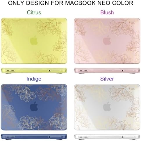 MEEgoodo 4-in-1 Printed Case for MacBook Neo 13 inch 2026 Release Model A3404, Laptop Hard Shell Cases with Keyboard Skin & Screen Protector & Webcam Covers, Drawn Golden Floral - Image 3