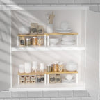 NEX Kitchen Cabinet and Counter Shelf Organizer, Stackable & Expandable, Set of 4, White and Natural - 7.7 x 15.6 x 6.2'' - Image 2