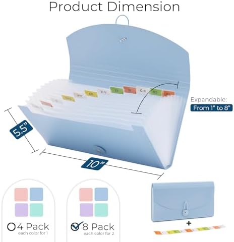 Y YOMA 8 Pack Coupon Organizer with 13 Pocket | Plastic Travel-Friendly Accordion Receipt Holder 10” x5.5” Expanding Folder for Small Bill Business Cards Tax Item Ticket, Pastel Design - Image 5
