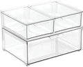 mDesign Plastic Stackable Bathroom Storage Organizer Bin Containers with Front Pull Drawer for Bathroom Countertop, Vanity, Closet Shelves - Holder for Accessories, Lumiere Collection, Set of 3, Clear by mDesign