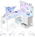 MOTPK 43" L Shaped Gaming Desk with Shelf & 4 Drawers, White by MOTPK