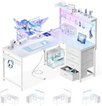 MOTPK 43" L Shaped Gaming Desk with Shelf & 4 Drawers, White by MOTPK