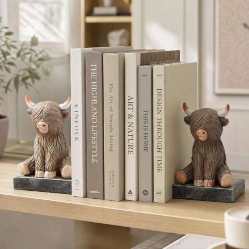 2 Pcs Vintage Highland Cow Bookends Animal Decorative Bookends - Image 3