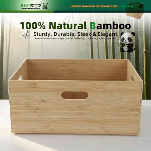 BAMOTTO CRAFTBAMBOO Stackable Bamboo Storage Bin with Lid 14.6"x10.2"x6.5" - Image 6