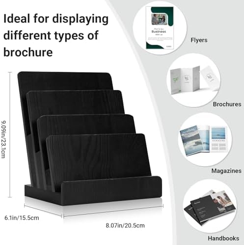 Black 8.5×11 Inch Magazine Display Stand 4-Tier For 6×9 inch Brochure Pamphlet Flyer Menu Holder Countertop Display Stand Literature Organizer For Office Home - Image 2