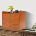 Wood Desktop Organizer with 4 Drawers Countertop Desk Storage Cabinet Retro Wooden Tabletop Storage Organization Box with Metal Handle for Home Office Bedroom Makeup Tools Organization, Brown - Image 7