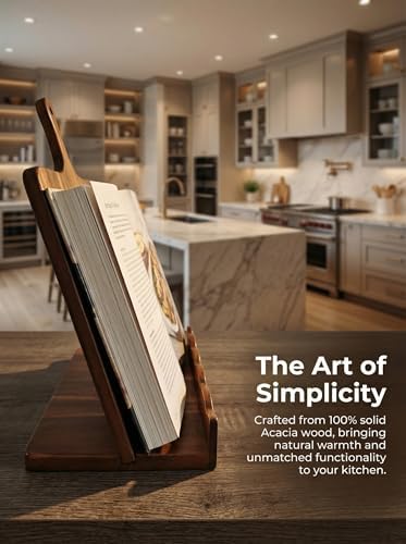 Acacia Wood Cookbook Stand, 15.7 x 11.8 in, Removable Serving Board - Image 4