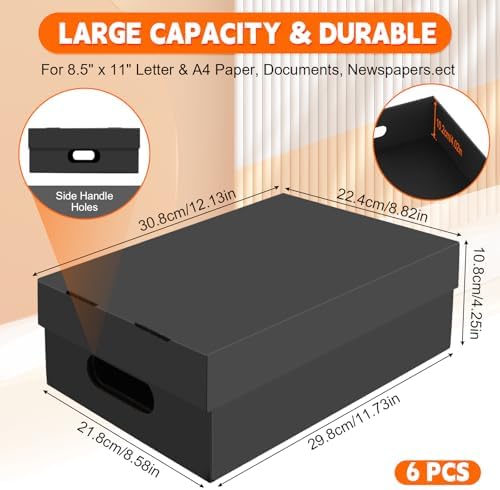 6 Pack A4 Paper Storage Box for 8.5" x 11" Letter, 11.7“ x 8.8“ x 4" Scrapbook Storage Box, Craft/Arts Storage Containers, Cardboard Photo Organizer with Lid File Box for Document, Magazine, US Letter - Image 2