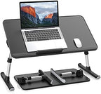 SAIJI PU Leather Laptop Bed Tray Table, Adjustable Laptop Stand with Removable Stopper, Portable Lap Desks with Foldable Legs, Notebook Stand Breakfast Reading Desk for Sofa Couch(Large, Black) by SAIJI