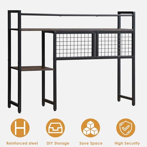 4-Tier Desk Hutch Shelf with Grid Panel, 39” Desktop Bookshelf for Monitor, Office & Home (Rustic Brown, 39") - Image 7