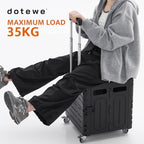 Folding Utility Cart Black Portable Rolling Crate Handcart Foldable Shopping Trolley Collapsible, with Lid, on Wheels, for Grocery, Garden, Office, Storage, Teacher, Tool (Black) - Image 2