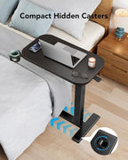 HUANUO 28Inch Bedside Table with Wheels, Height-Adjustable Rolling Computer Cart, Overbed Table with Cup Holder, Pneumatic Laptop Standing Desk for Home Office, Black - Image 6
