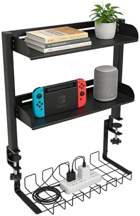 3 Tier Clamp on Desk Shelf,Desktop Organizer with Under Desk Hidden Basket by BeGyoku