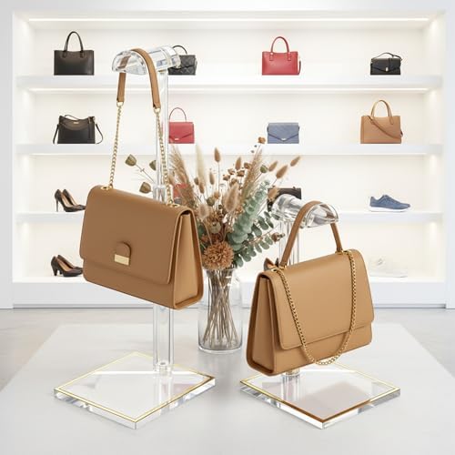 2 Pcs Acrylic Purse Display Stands, 10"-16" and 14"-24" Adjustable Height Handbag Stands for Display, Bag Table Holder, Clear Purses Hanging Rack for Closet Retail Vendor Wallet Jewelry Necklac - Image 6