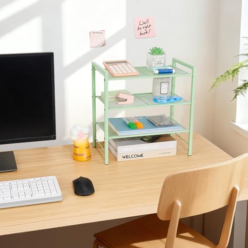 Adjustable Desktop Bookshelf, Metal Desk Shelf Organizer, Sage Green - Image 2