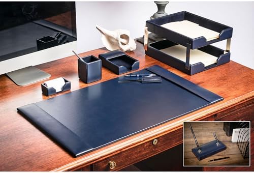 Dacasso Navy Blue Bonded Leather 9-Piece Desk Set (D5009) - Image 6