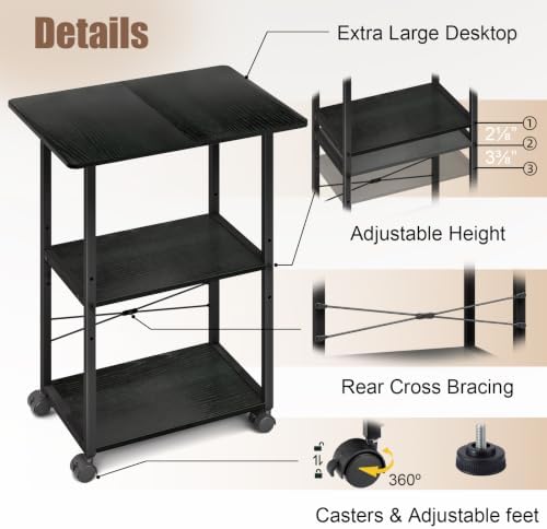 MARTY 3 Tier Large Printer Stand, Mobile Printer Table, Adjustable Shelf - Image 6