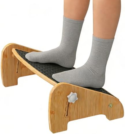 Under Desk Foot Rest, Adjustable Bamboo Ergonomic Footrest, 4 Heights by FILWH