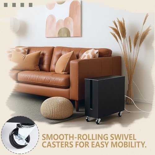 Briwooody Extra Large Metal Cable Management Box with Caster Wheels, Black - Image 5
