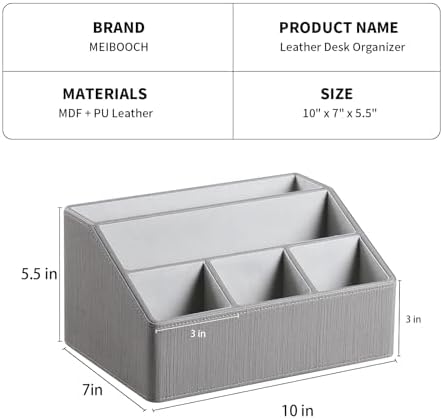 PU Leather Desk Organizer, Remote Control Holder, Grey - Image 4