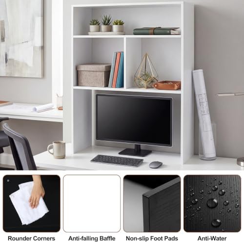 GlikCeil Desk Hutch Dorm White Extra Deep Tall Dorm Desk Bookshelf Organizer with 2 Shelves and 3 Tier Desktop Hutch Storage Organizer 29.75" W x 14" D x 43.75" H for College Home Office Supply - Image 4