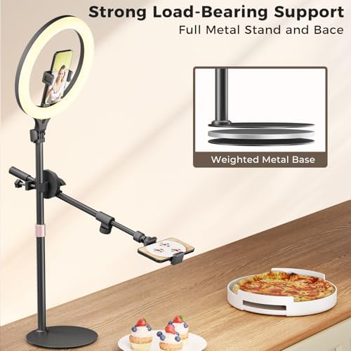 LULED 11" Desk Ring Light, Ring Light with Tripod Stand, Overhead Phone Mount for Video Recording & Tripod for Cooking, Live Streaming TikTok & YouTube, with Bluetooth Remote Compatible with iPhone - Image 3
