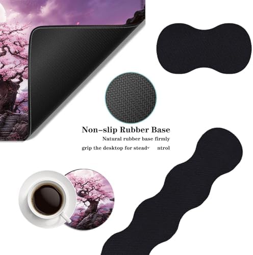 Mouse Pad,Large Desk Mat Set, 4in1 XL Mousepad + Keyboard Wrist Rest+Mouse Wrist Rest+Coaster with Ergonomic Desk Pad for Home Office Table Computer Cover -Cherry Blossom Tree - Image 2