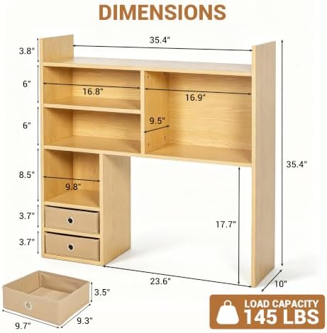 deli Desktop Bookshelf, High-Capacity Desk Hutch Organizer, Natural - Image 2