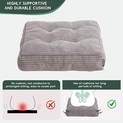 HIGOGOGO Tufted Corduroy Recliner Seat Cushion for Elderly, High Density Foam Large Square Seat Cushion for Recliner Chair, Floor Pillow, Office Chair, Car, No Pressure on Thighs, 20x20x4 - Image 6
