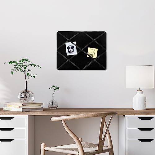 Black Fabric Memo Bulletin Board, 17x13 inches Velvet Pin Board for Wall, Vision Board Message Board Cork Board with Criss-Cross Ribbons for Home Office School Wall Decor(BK Velvet,4333) - Image 3