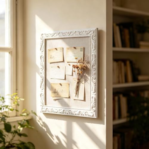 SOFE Small Linen Bulletin Board - White Wood Framed Memo Board 16 × 13 Inch - Image 4