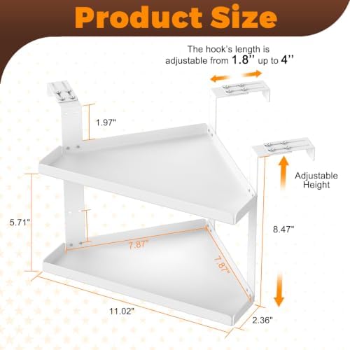 11in Office Cubicle Corner Shelf with Hooks Cubical Shelf Hanging White - Image 2