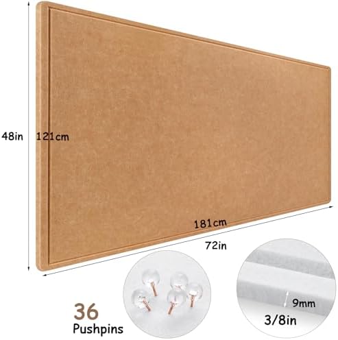 Large Bulletin Board, Foldable 72x48 Inches Cork Board Alternative, Large Felt Board Decorative Pin Board for Wall, Foldable Photo Board Self-Adhesive Vision Board with 36 Pushpins Brown - Image 3
