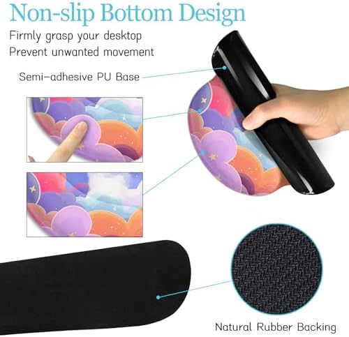 LIMKRIAN Purple Mouse Pad Large Desk Mat Set, Kawaii Clouds Ergonomic Mouse Pad with Wrist Rest Keyboard Wrist Support XXL Mousepad Cup Coaster Set, Cute Purple Office Desk Accessories Decor Supplies - Image 5