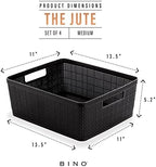 BINO | Woven Plastic Basket | Medium (Black), 4-Pack | THE JUTE COLLECTION | Home Organization, Space - Saving Storage, Stylish Design | Jute Basket | Plastic Storage Basket - Image 3